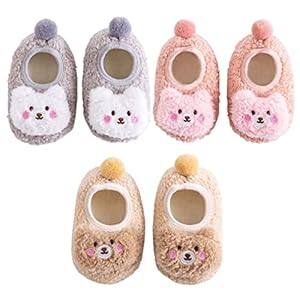 FedMois 3 Pairs Baby Boys Girls Non-Skid Indoor Fuzzy Slipper Shoes Socks Winter Warm