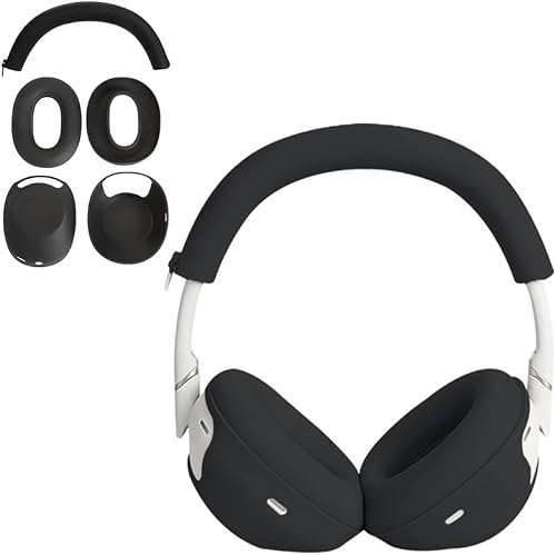 3-Piece Cover Set for Sony Wh-1000XM6 Headphones Silicone Material Sweatproof Easy To Clean Full Protection Black