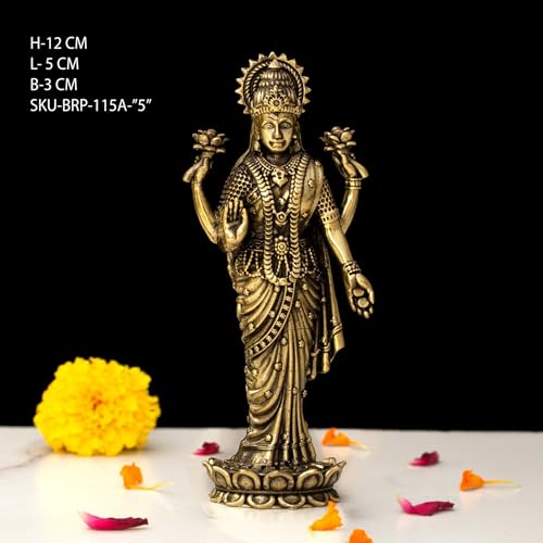 Image of INDICAST Brass Goddess Laxmi Statue for Home Temple | 5 inch Standing Maa Lakshmi Figurine Idol Murti Sacred Symbol of Wealth | Perfect for Rituals & Gifting (Weight- 150gm)