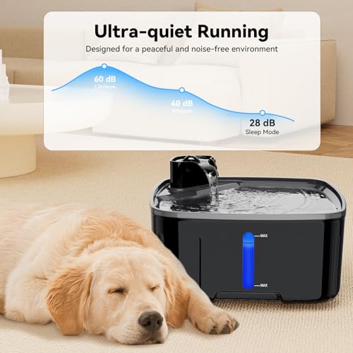 Kittyspout Trinkbrunnen für Hunde 8 L/ 270 oz, Große Automatischer Hundebrunnen mit Sichtfenster, Ultra-Stiller Pumpe, 4-Lagiger Aktivkohlefilter Hält das Wasser Sauber, BPA-freie, Schwarz