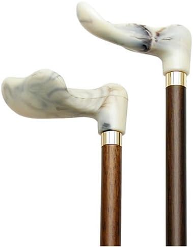 Bastón para caminar - Mano derecha marmoleada blanca. Este bastón de madera tiene un mango moldeado de agarre de palma bueno para aquellos con