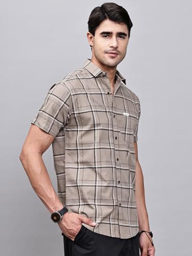 Image of Majestic Man Slim Fit Pure Cotton Half Sleeve Checked Casual Shirt
