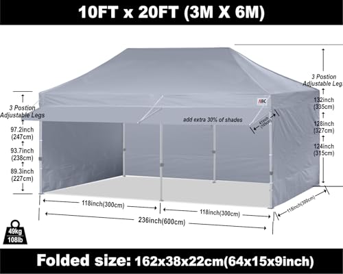 Image of ABCCANOPY 10x20 Commercial Pop up Canopy Tent with Awning Sidewall,Gray