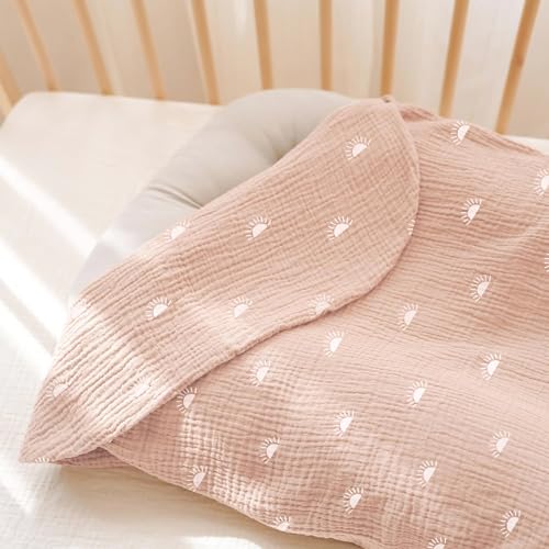 Image of Konssy Muslin Baby Lounger Cover 2 Pack, 100% Cotton Newborn Lounger Cover, Soft and Breathable Baby Nest Slipcover for Boys Girls (Pink Sun,Khaki Leaf)