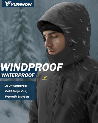 Image of Yufawow Men's Ski Jacket Waterproof Warm Snowboard Jacket Insulated Winter Coat for Outdoor Cold Weather Sports Work