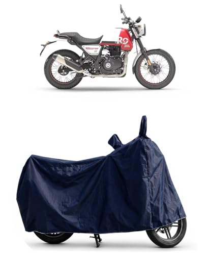 Image of Shield Heavy Duty Bike Cover for Royal Enfield Scram 411 | All-Season, Tear-Proof Fabric | with Side Mirror Pocket & Buckle Belt | Royal Enfield Scram 411 Bike Cover (Blue)