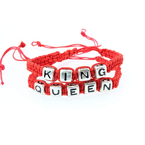 Preisvergleich Produktbild Weihnachts-Armband, 2 Stück / Set, Unisex, König Königin, geflochtenes Seilarmband, Armreif, verstellbar, Schmuck Rot
