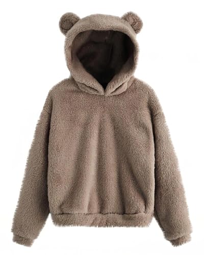 CORIRESHA Cute Teddy Bear Ears Hoodie Long Sleeve Soft Warm Fleece Homewear