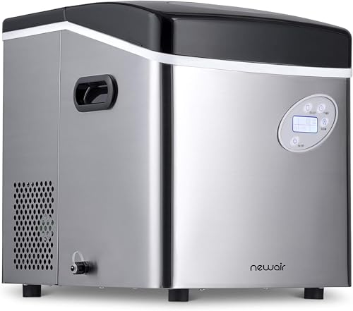 NewAir 50 lb. Countertop Ice Maker | Portable Bullet Ice Machine | 12 Cubes in 7 Minutes, 3 Ice Sizes | Stainless Steel, Self-Cleaning, BPA-Free