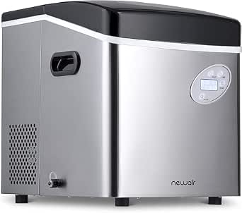 NewAir 50 lb. Countertop Ice Maker | Portable Bullet Ice Machine | 12 Cubes in 7 Minutes, 3 Ice Sizes | Stainless Steel, Self-Cleaning, BPA-Free