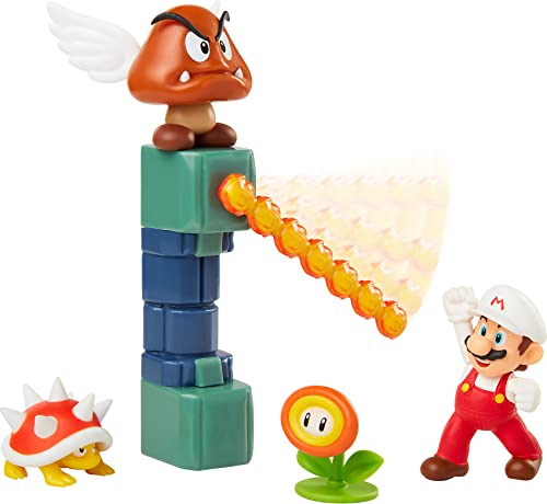Nintendo Super Mario Lava Castle 2.5" Figure Diorama Play Set, Includes: Fire Mario, Spiny, & para Goomba, Mechanical Spinning Fireballs, Block & Fire Flower - image 4