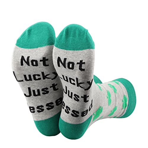 MBMSO Shamrock Socks 2 Pairs Not Lucky Just Blessed Socks 4 Leaf Clover Gifts Irish Blessing Socks Irish Good Luck Gifts2