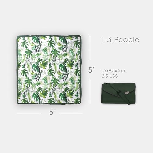 Image of Little Unicorn 5'x5' Outdoor Family Picnic & Beach Blanket | Durable & Water-Resistant Fabric | Compact Fold & Easily Wipes Clean | Zipper Pocket (Tropical Leaf)