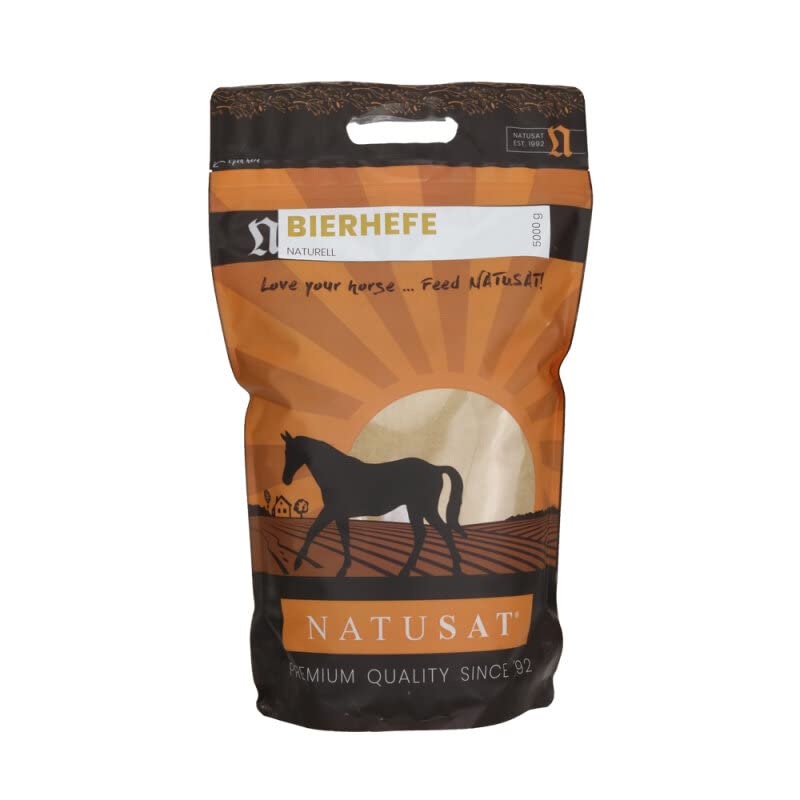 NATUSAT Bierhefe Naturell Pulver - reines Naturprodukt ohne Zusätze für Pferde und Hunde, Ergänzungsfutter für glänzendes Fell und kräftige Haut - reich an B-Vitaminen (5 kg)