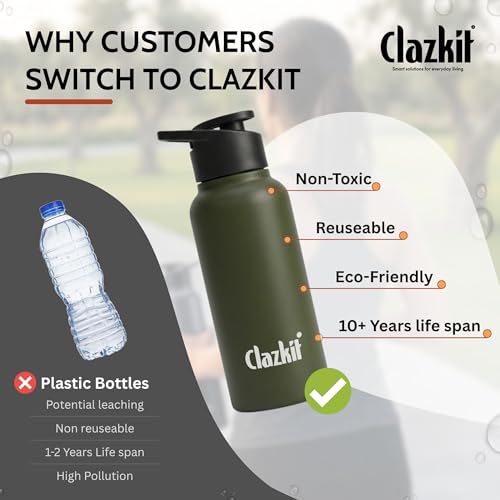 Image of Clazkit Alpha Sporty Stainless Steel Water Bottle Single Wall 500ml Set of 6| Lightweight, Leak-Proof, Reusable | Ideal for School Kid,Office, Gym & Travel | Green