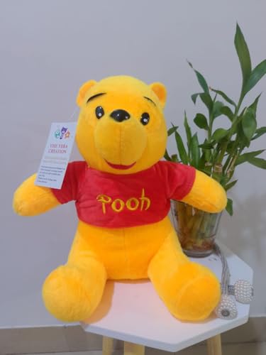 VHE VERA CREATION Pooh Plush Toy, Yellow with Red Shirt, Soft Stuffed Bear 30 CM(Yellow and red)