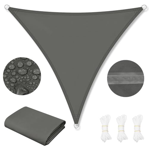 WOLTU Toldo Vela de Sombra Impermeable, Toldo Triangular 5x7x7 m de Poliéster 200 g/m², a Prueba de Viento y Protección Rayos UV, para Exxterior como Jardin, Patio, Piscina, Gris Oscuro