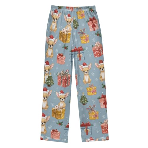 ZZXXB Christmas Chihuahua Snow Boys Long Pants Soft Trousers Elastic Waist Kids Lounge Bottoms with Pockets S-XL2