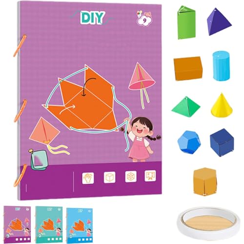 Pull String 3D Geometry Learning Book, Geometry for Beginners, 3D Geometry Learning Book with Braided Rope Design Teach Volume & Surface Area Formulas, Teach Volume & Surface Area Formulas (9models)