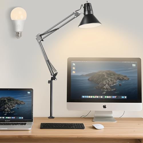 DXOVEEN LED Clamp on Desk Lamp,360&deg;Adjustable Swing Arm Desk Lamp,Clamp Light with Eye-Caring LED...