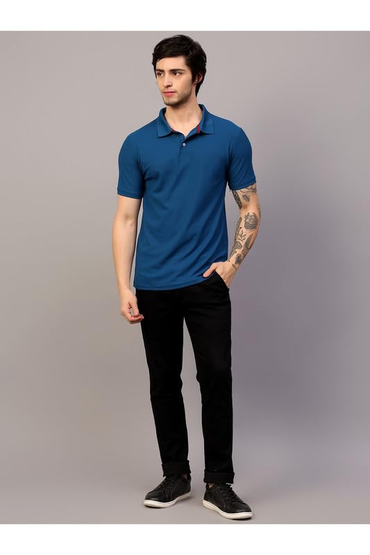 Image of Men's Poly Cotton-Matty Tshirt with Regular Fit Solid Pattern Half Sleeve Standard Length and Button Down Closure|Men's T-Shirts