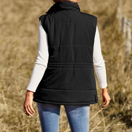 Womens Puffer Vest Zip Up Stand Collar Jacket Sleeveless Quilted Lightweight Jacket Waist Drawstring Down Vest Coat2