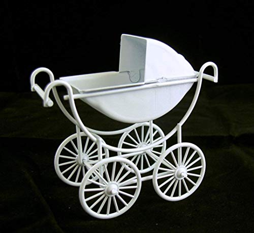 Town Square Miniatures Casa de Muñecas Guardería Accesorio Metal Blanco Cochecito Bebé