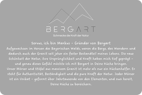 Foto von BERGART Mörser mit Stößel aus hochwertigem Granit – Edler Mörser mit extra rauer Innenseite & langem Stößel - Langlebiger Mörser ideal für Kräuter, Gewürze, Pasta & Pesto