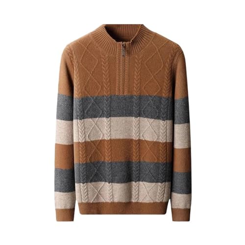 Men's Quarter-Zip Merino Wool Sweater Mock Neck Color Blocked Pullover Fall Loose Thickening Jumper