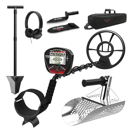 DR.ÖTEK Metal Detector Kit MTXR, Heavy Duty Spade Shovel and Stainless Steel Sand Scoop for Treasure Hunting