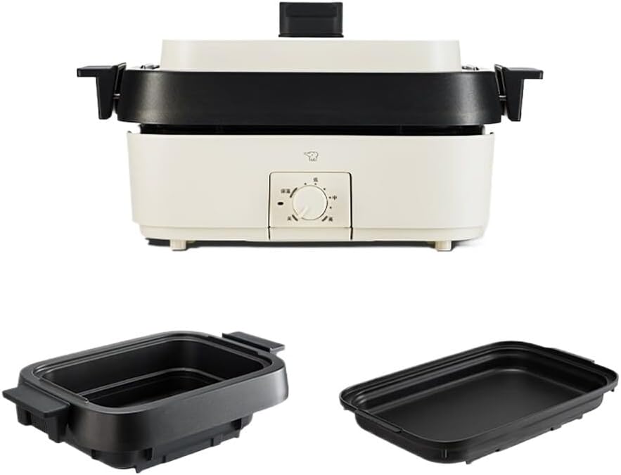 Multi-Function Electric Hot Pot, 3-in-1 Grill Pan for Frying, Baking and Stewing, White