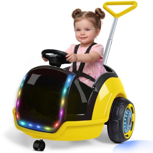 Image of ANPABO 3-in-1 Electric 12V Ride on Push Car for Kids 1.5-3, Yellow