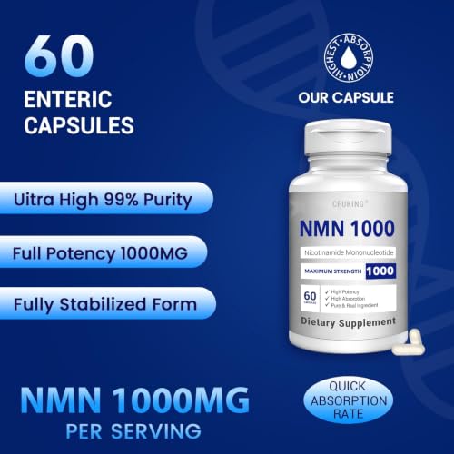 CFUKING NMN 1000mg Per Serving Maximum Strength - 99% Pure NMN (Nicotinamide Mononucleotide), Stabilized NMN 1000mg - 60 Veggie Capsules — view 3