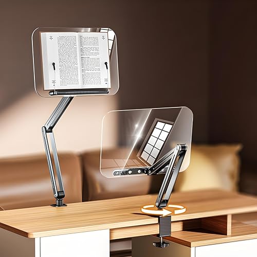 Image of Sunchhaya Transparent Acrylic 360 Rotating Reading Stand Adjustable Height Book Holder | Multi-Angle Ergonomic Desk Stand for Reading | Foldable Clear Book Stand for Study & Office (R87)