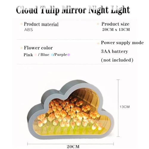 Neioaas DIY Tulip Night Light,Cloud Tulip Mirror Night Light,LED Handmade Simulated Tulip Table Lamp,Room Desktop Decor for Teen Girls,Tulip lamp for Bedroom (Pink)