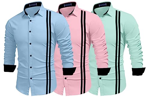 Image of Zombom Men's Striped Regular Fit Shirt