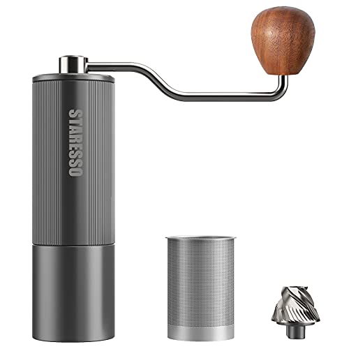 STARESSO D6 Manuelle Kaffeemühle Edelstahl,mit Kaffeefilter,Kapazität 20g,Einstellbar Espressomühle ,Handkaffeemühle
