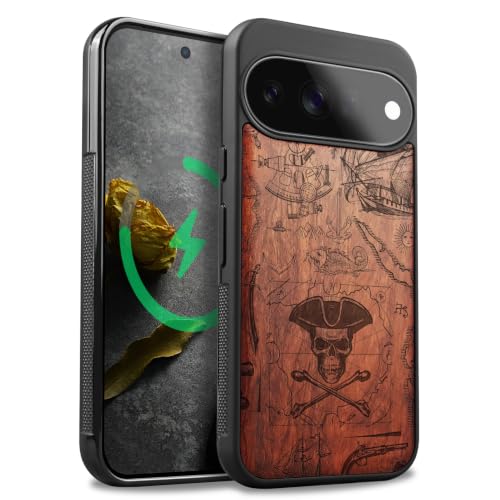 Coque bois Pixel 11 Carveit : étui magnétique luxe motif carte ancienne