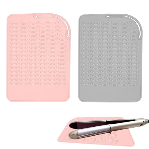 2 Piezas Almohadilla de Protección de Viaje Antiquemaduras Funda Silicona Plancha Pelo, para Alisador de Cabello, Alfombrilla Portátil y Funda para Herramientas de Peinado del Cabello