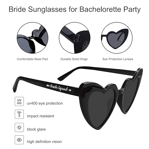 PartyGifts&beyond Bachelorette Sunglasses Heart Sunglasses 10 Packs Bride Squad Sunglasses for Bachelorette Party Favors4