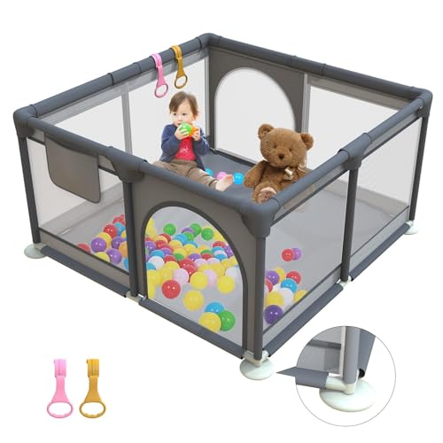 Parc pour bébé 120 x 120 cm gris foncé avec anneaux de traction et fermeture éclair