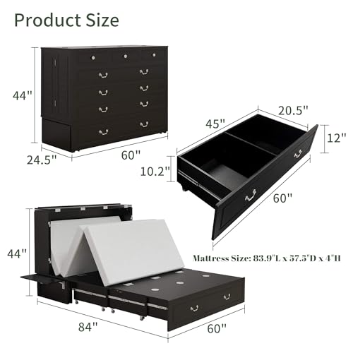 Queen-Murphy-Bed-Murphy-Bed-with-Folding-Mattress-Murphy-Bed-Cabinet-with-USB-and-Charging-Port-Murphy-Bed-Queen-Suit-for-Guest-Room-Black-Walnut-Cabinet-Bed-with-Drawer-Cabinet-Bed Queen Murphy Bed Murphy Bed with Folding Mattress Murphy Bed Cabinet with USB and Charging Port Murphy Bed Queen Suit for Guest Room Black Walnut Cabinet Bed with Drawer Cabinet Bed