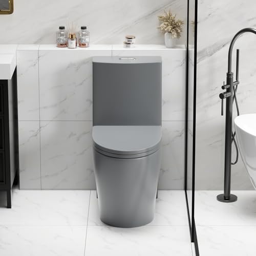 Inodoro de una pieza, con doble descarga, alargado, altura para silla y ADA, asiento de cierre suave, trampa S de 12 pulgadas, descarga por sifón de 1.1/1.6 GPF, accesorio de baño mate miniatura 4