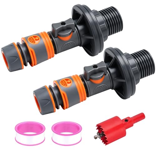 GMMG Regentonnendurchführung Tankdurchführung mit Absperrhahn Tankverschraubung 3/4 Zoll * 16mm Außengewinde & Quick Connector für Wassertonnen Wassertanks(2 Stück)