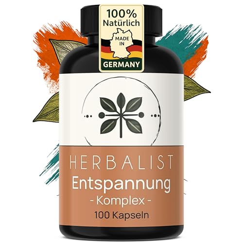 Herbalist Entspannung Komplex – Ashwagandha Komplex als Entspannungshilfe, 100 vegane Kapseln mit Ashwagandha, Baldrian, Melisse, Kamille, Lavendel & L-Theanin, laborgeprüft, ohne Zusätze