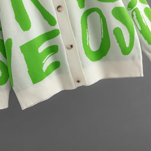 Image of Women's Knit Long Sleeve Open Front Cardigan V-Neck Button Down Letter Pattern Sweater Coat Outwear