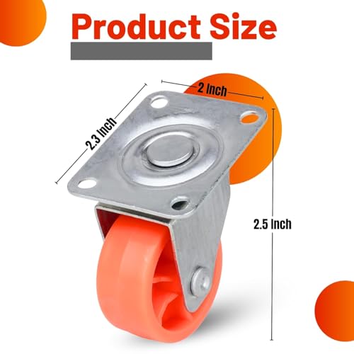 Image of 2 Inch Single Wheel Furniture Castor Wheels, Heavy-Duty Puff Caster Wheels for Centre Table & Furniture, 150 kg Load Capacity (Orange, Pack of 4)