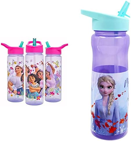 Encanto Water Bottle Flip Up Straw 600ml  Official Disney Merchandise by Polar Gear - Purple & Pink & Disney Frozen Water Bottle with Straw  Reusable Kids 600ml PP  in Purple, Multi Colour