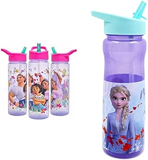 Encanto Water Bottle Flip Up Straw 600ml  Official Disney Merchandise by Polar Gear - Purple & Pink & Disney Frozen Water Bottle with Straw  Reusable Kids 600ml PP  in Purple, Multi Colour