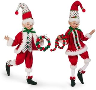 RAZ Imports 16" Polka Dot Posable Elf Figurine Set of 2 Holiday Elves